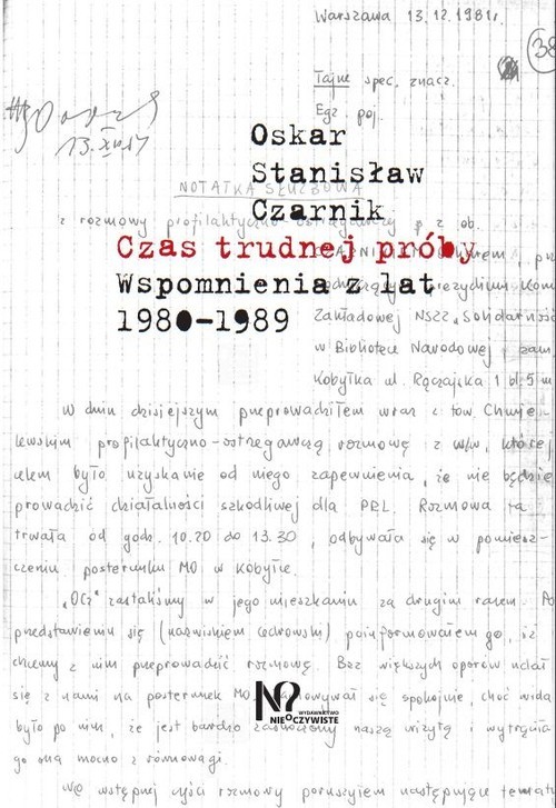 okładka Czas trudnej próby Wspomnienia z lat 1980-1989 książka | Oskar Czarnik