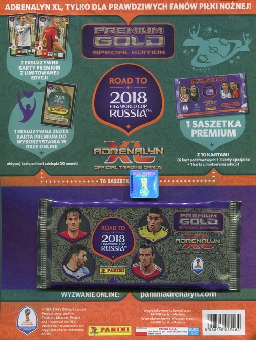 okładka Adrenalyn XL Road to 2018 FIFA World Cup Russia Saszetka Premium Gold książka