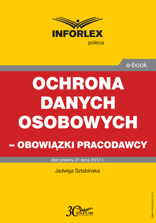 okładka Ochrona danych osobowych – obowiązki pracodawcy ebook | pdf | Jadwiga Sztabińska