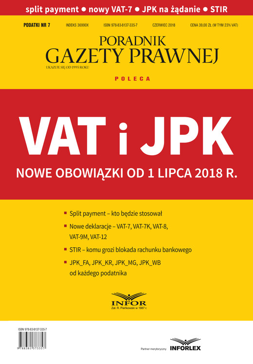 okładka VAT i JPK Nowe obowiązki od 1 lipca 2018 r ebook | pdf | Praca Zbiorowa