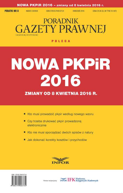okładka Nowa PKPIR 2016 – zmiany od 8 kwietnia 2016 r. ebook | pdf | INFOR PL SA