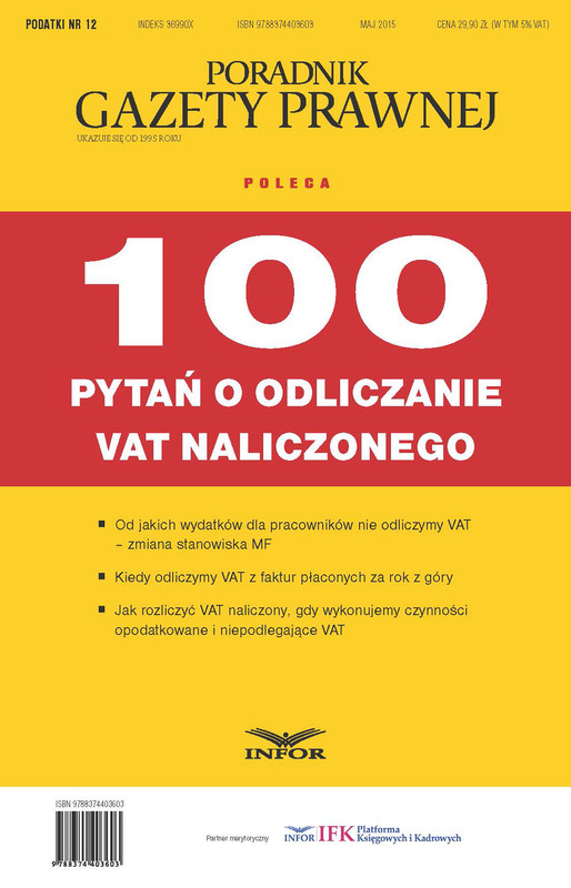 okładka 100 pytań o odlicznie VAT naliczonego ebook | pdf | INFOR PL SA