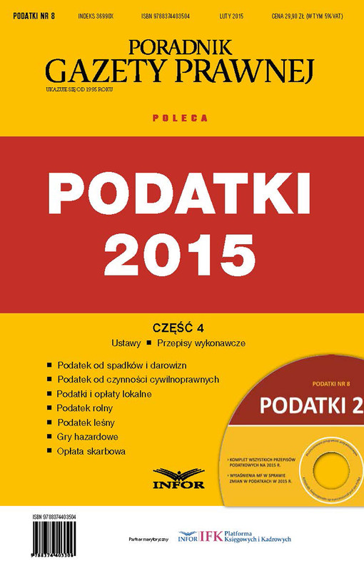 okładka Podatki 2015 cz.4 - Podatki od spadków i darowizn, PCC, Podatki i opłaty lokalne ebook | pdf | INFOR PL SA