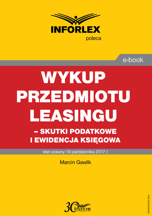 okładka Wykup przedmiotu leasingu – skutki podatkowe i ewidencja księgowa ebook | pdf | Marcin Gawlik
