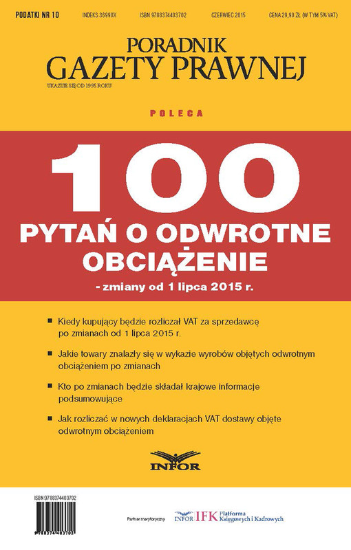 okładka PODATKI 2015 nr 10 - 100 pytań o odwrotne obciążenie ebook | pdf | INFOR PL SA