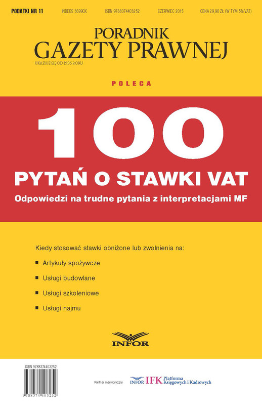 okładka PODATKI  NR 11 - 100 pytań o stawki VAT ebook | pdf | INFOR PL SA