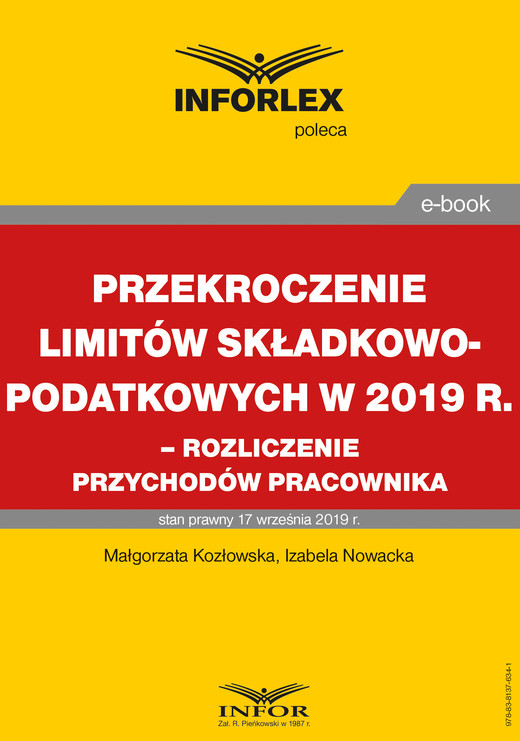 okładka Przekroczenie limitów składkowo-podatkowych w 2019 r. – rozliczenie przychodów pracownika ebook | pdf | Izabela Nowacka, Magdalena Kozłowska