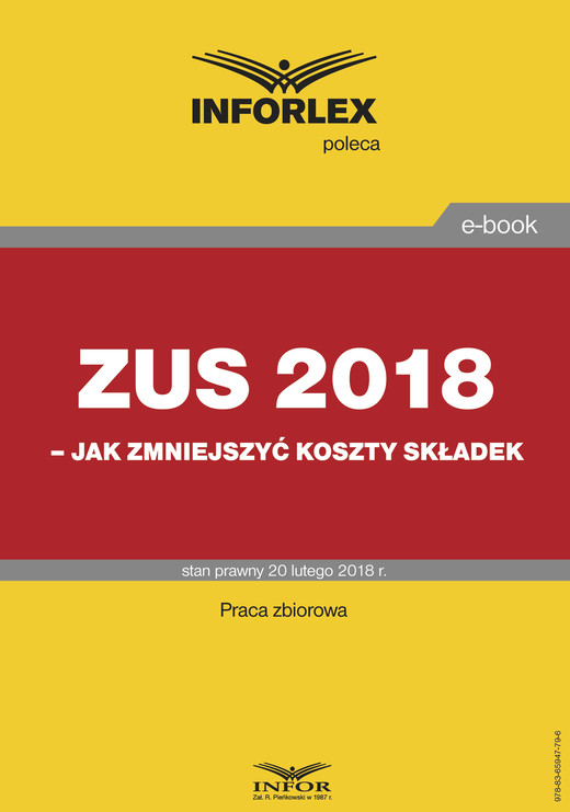 okładka ZUS 2018 – jak zmniejszyć koszty składek ebook | pdf | INFOR PL SA