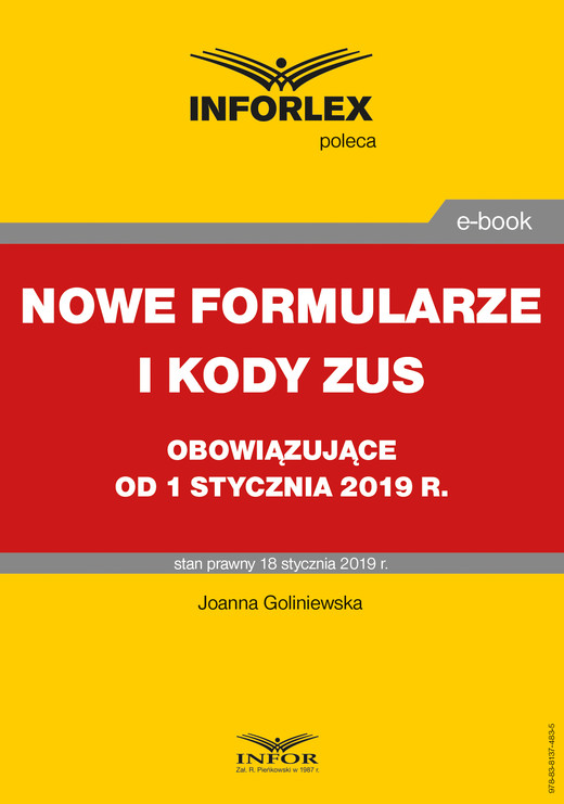 okładka Nowe formularze i kody ZUS obowiązujące od 1 stycznia 2019 r. ebook | pdf | Joanna Goliniewska