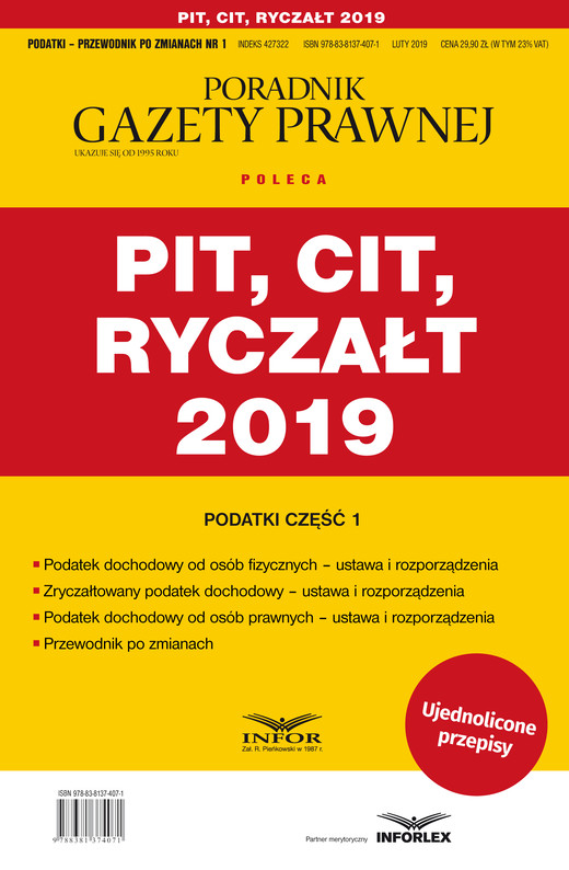 okładka PIT, CIT, Ryczałt 2019  Podatki cz.1 ebook | pdf | Praca Zbiorowa