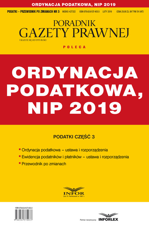 okładka Ordynacja podatkowa, NIP 2019 Podatki cz.3 ebook | pdf | Praca Zbiorowa