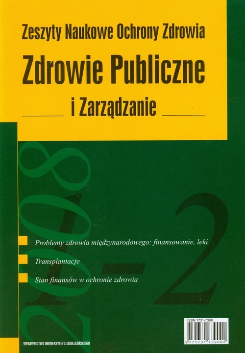 okładka Zdrowie Publiczne i Zarządzanie Tom 6 nr 1-2/2008 Zeszyty Naukowe Ochrony Zdrowia książka