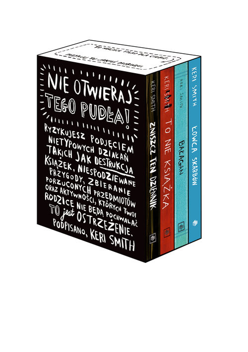 okładka Nie otwieraj tego pudła 4 Bestsellery Keri Smith: Zniszcz ten dziennik, To Nie Książka, Bałagan, Łowca Skarbów książka | Keri Smith