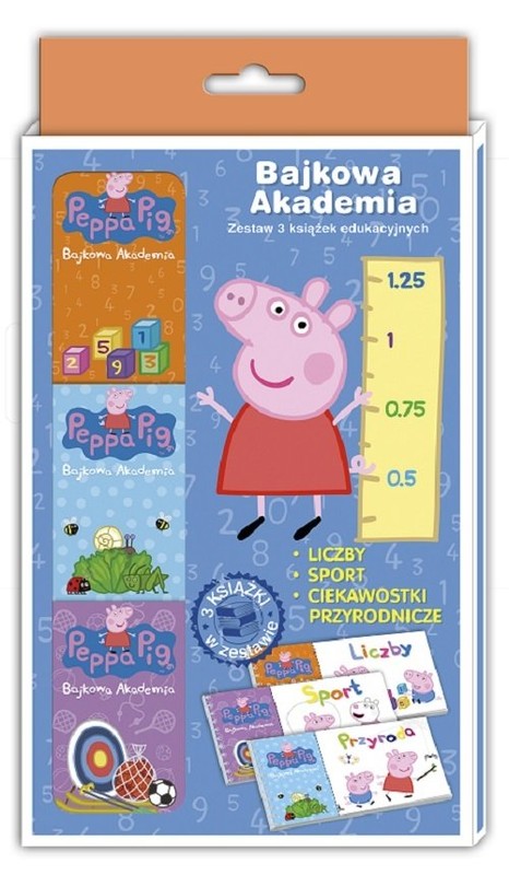 okładka Peppa Pig Bajkowa Akademia Tom 2 Liczy, sport, ciekawostki przyrodnicze książka