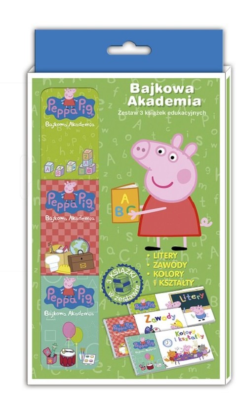okładka Peppa Pig Bajkowa Akademia Tom 1 Litery, zawody, kolory i kształty książka