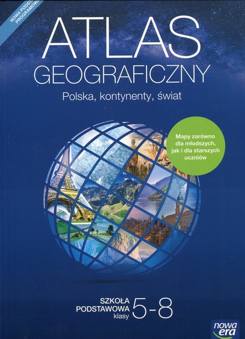 okładka Atlas geograficzny 5-8 Polska, kontynenty, świat Szkoła podstawowa książka