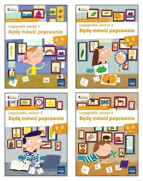 okładka Owocna edukacja Zestaw Logopedia Będę mówić poprawnie Zeszyt 1-4 Edukacja wczesnoszkolna książka