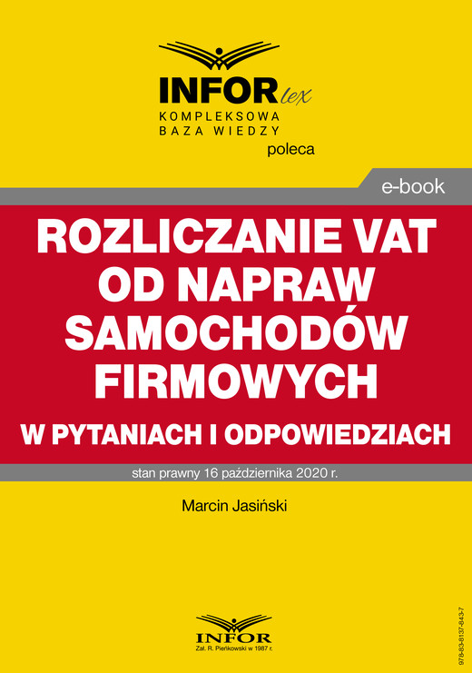 okładka Rozliczanie VAT od napraw samochodów firmowych w pytaniach i odpowiedziach ebook | pdf | Marcin Jasiński