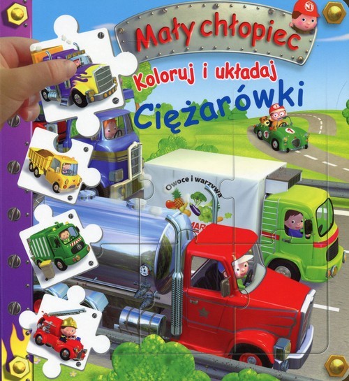 okładka Koloruj i układaj Ciężarówki Mały chłopiec książka | E. Belineau N. Nesme Beaumont