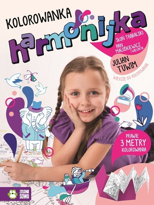 okładka Kolorowanka harmonijka Julian Tuwim Wiersze do kolorowania Słoń Trąbalski. Pań Maluśkiewicz i wieloryb książka