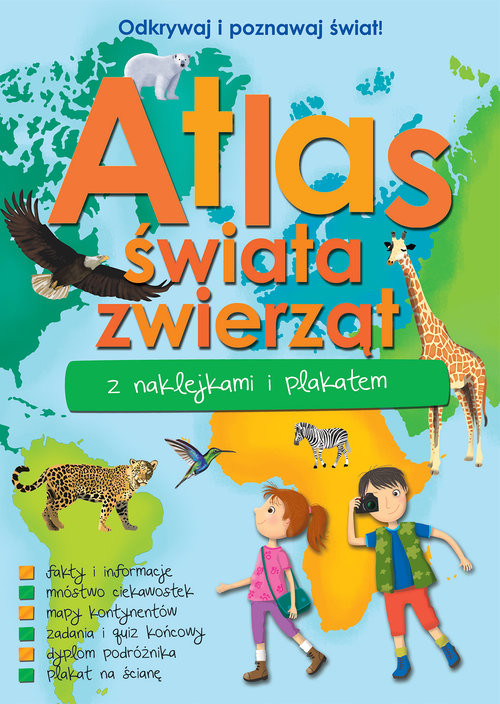 okładka Atlas zwierząt świata z naklejkami i plakatem książka