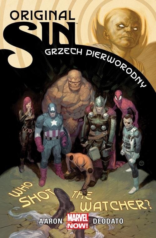 okładka Grzech pierworodny książka | Aaron Jason, Ed Brubaker, Mark Waid, Mike Deodato, Javier Pulido, Jim Cheung, Paco Medina
