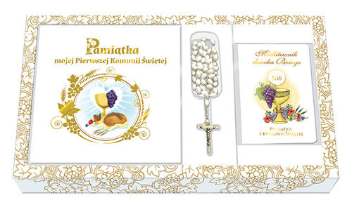 okładka Pamiątka I Komunii Świętej Zestaw nr 7 (pamiątka+modlitewnik+różaniec+torba) książka