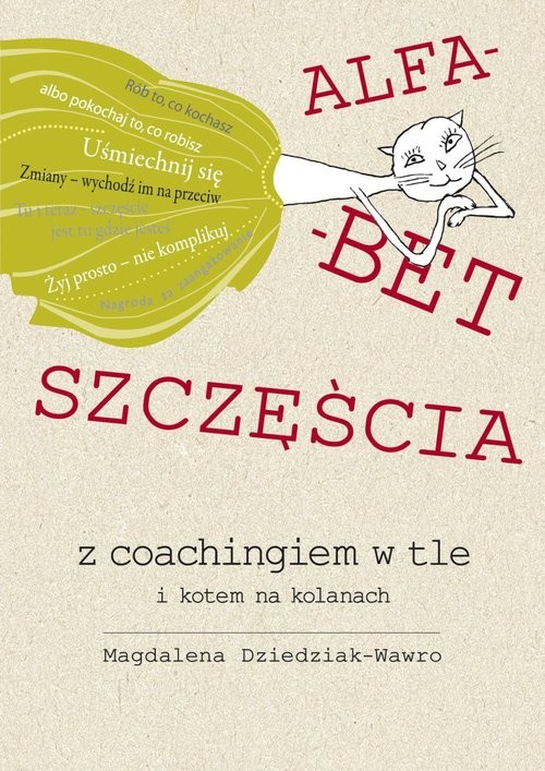okładka Alfabet szczęścia z coachingiem w tle i kotem na kolanach książka | Dziedziak-Wawro Magdalena