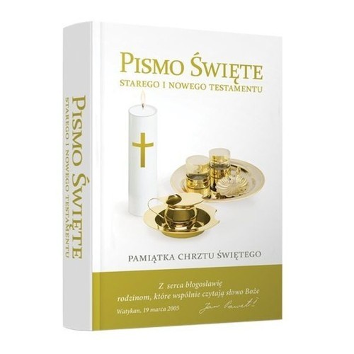 okładka Pismo Święte Starego i Nowego Testamentu Pamiątka Chrztu Świętego Biblia domowa z obwolutą książka