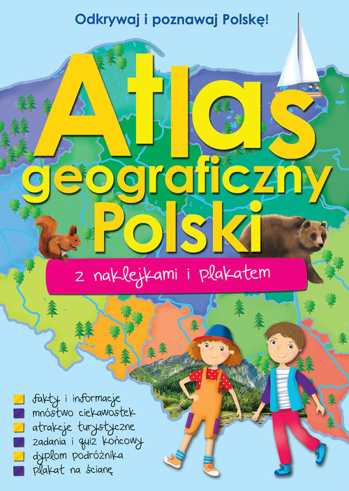 okładka Atlas geograficzny Polski z naklejkami i plakatem książka