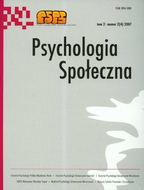 okładka Psychologia społeczna Tom 2 numer 2 (4) / 2007 książka