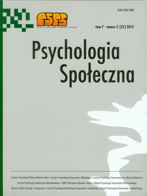 okładka Psychologia Społeczna Tom 7 nr 2 (21) 2012 książka