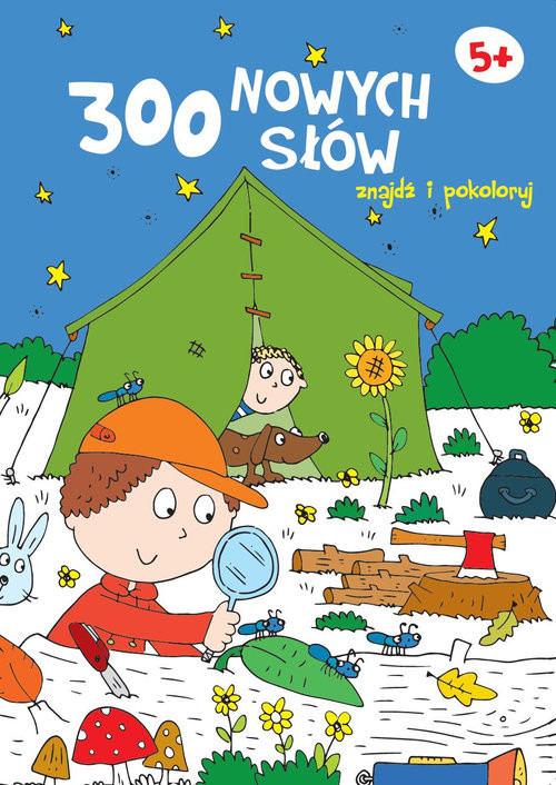 okładka 300 nowych słów Znajdź i pokoloruj 5+ granatowa książka