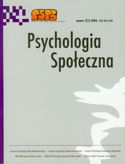 okładka Psychologia społeczna numer 1 (1)2006 książka