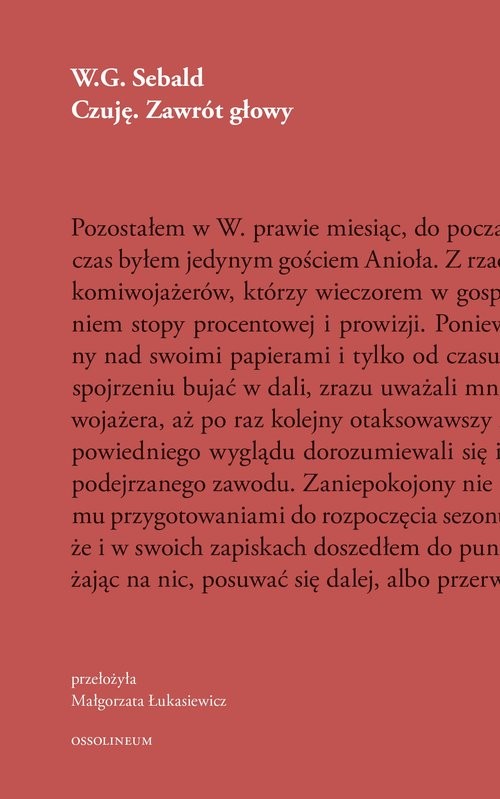 okładka Czuję Zawrót głowy książka | Sebald W.G.