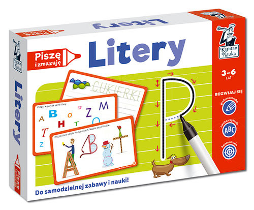 okładka Piszę i zmazuję Litery Kapitan Nauka 3-6 lat książka