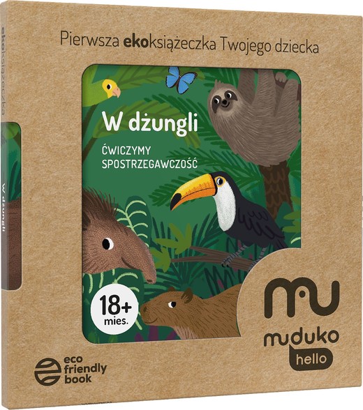 okładka 
W dżungli. Ćwiczymy spostrzegawczość 18 mies.+ Pierwsza ekoksiążeczka Twojego Dziecka książka | Opracowanie zbiorowe