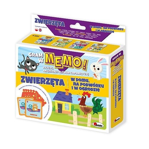 okładka Memo Zwierzęta W domu na podwórku i w ogrodzie Rysuję angielskie słówka zapamiętuję książka