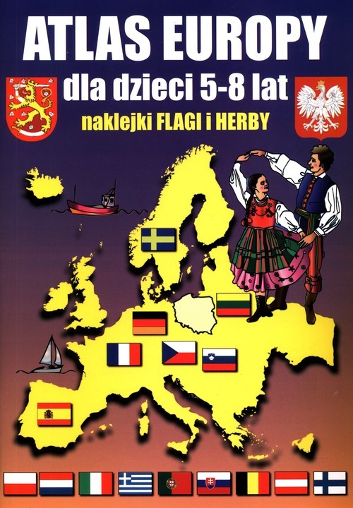 okładka Atlas Europy dla dzieci 5-8 lat Naklejki, Flagi, Herby książka | Beata Guzowska