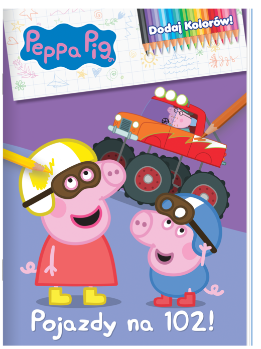 okładka Peppa Pig Dodaj kolorów Pojazdy na 102! książka