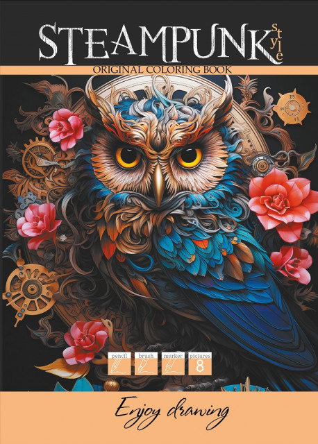 okładka Kolorowanka A4 Steampunk Sowa książka