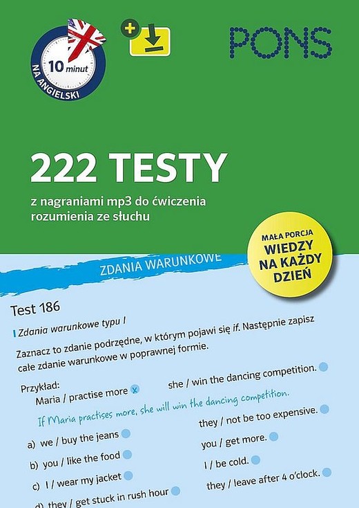 okładka 10 minut na angielski 222 testy z nagraniami mp3 do ćwiczenia rozumienia ze słuchu A1/A2 wyd.2 PONS książka | Opracowanie zbiorowe