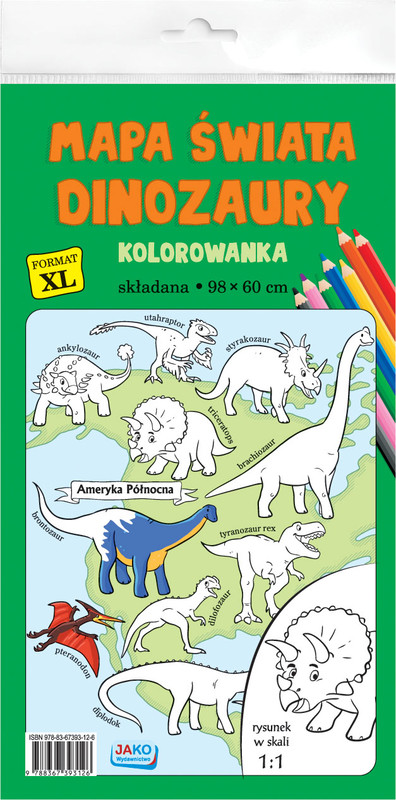 okładka Kolorowanka XL Mapa świata Dinozaury kolor książka