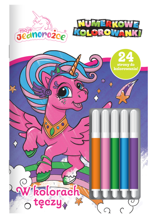 okładka W kolorach tęczy. Moje Jednorożce. Numerkowe kolorowanki książka | Opracowanie zbiorowe