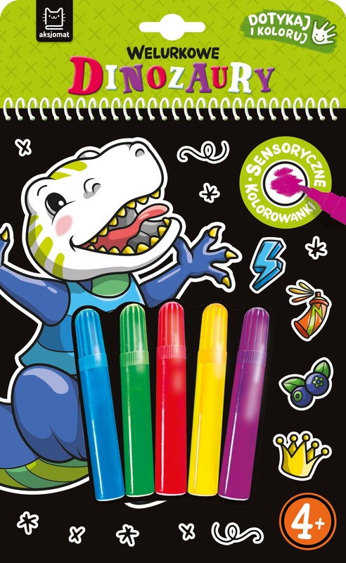 okładka Welurkowe dinozaury Dotykaj i koloruj książka | Agata Kaczyńska