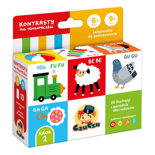 okładka Kontrasty na sznureczku Książeczka dla dzieci 6-9 mies.CzuCzu książka