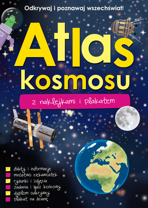 okładka Atlas kosmosu z naklejkami i plakatem książka