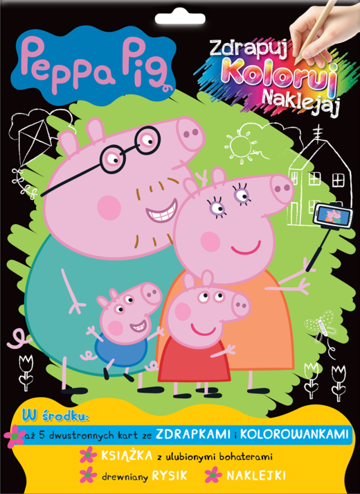 okładka Peppa Pig. Zdrapuj, koloruj, naklejaj książka