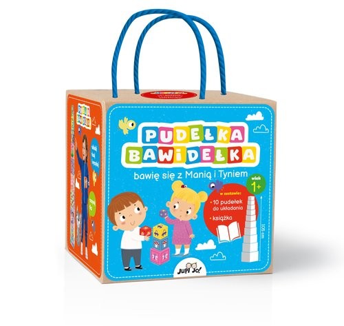 okładka Pudełka bawidełka Bawię się z Manią i Tyniem Zestaw 10 pudełek do układania i kartonowa książeczka książka | Magdalena Młodnicka