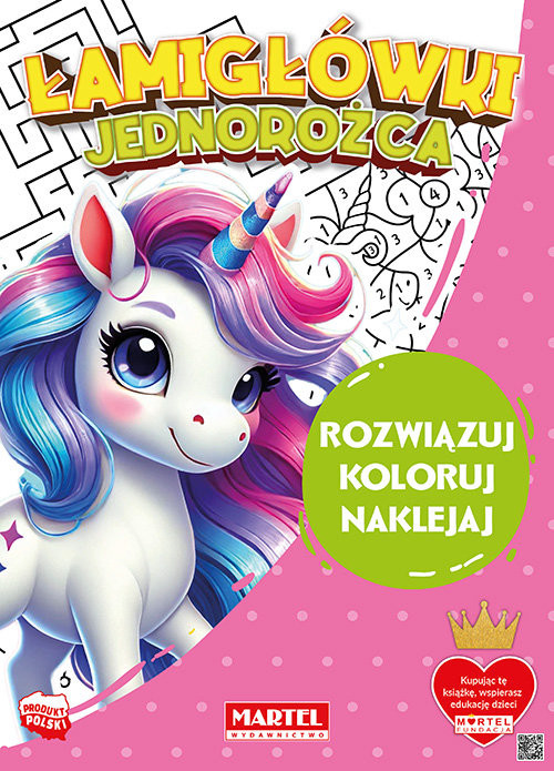 okładka Łamigłówki jednorożca z naklejkami książka